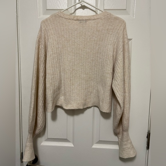 Topshop Ivory Cream Rib Knit V-Neck Wool Blend Cropped Cardigan Sweater - Picture 10 of 10